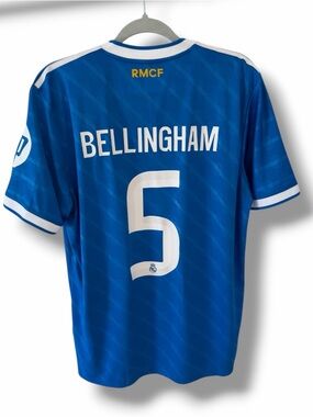 Real Madrid 2025/2026 Third Jersey Bellingham #5 Adidas Originals Blue L NWT